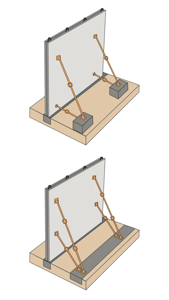 Croquis d’étaiement de prémur utilisé en formation pour expliquer la stabilisation et la sécurité de pose